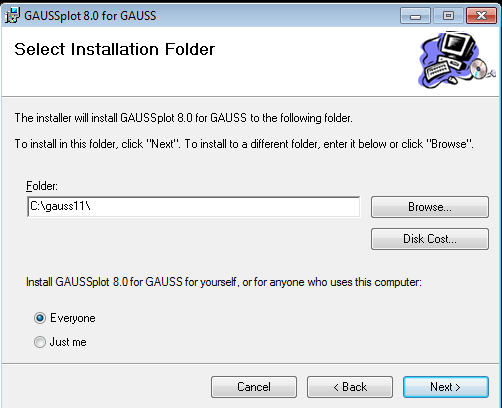 Default GAUSSplot installation directory