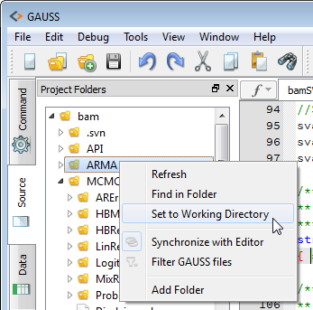 GAUSS 15 project folder window enhancements