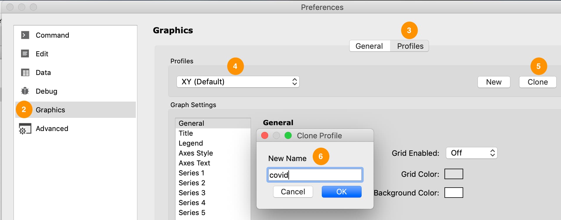 Create GAUSS graphics profile.
